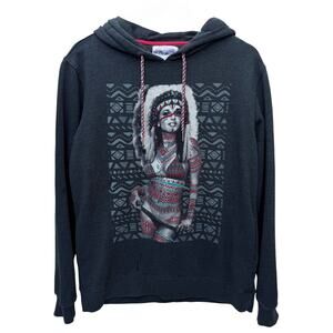 Riot Society Mens Graphic Hoodie Gray Tribal Print Pullover Medium